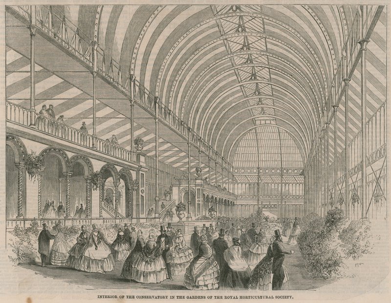 Intérieur de la serre dans les jardins de la Société Royale d