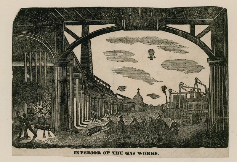 Intérieur des travaux de gaz, Brick Lane, Spitalfields, Londres, vers 1820 - English School