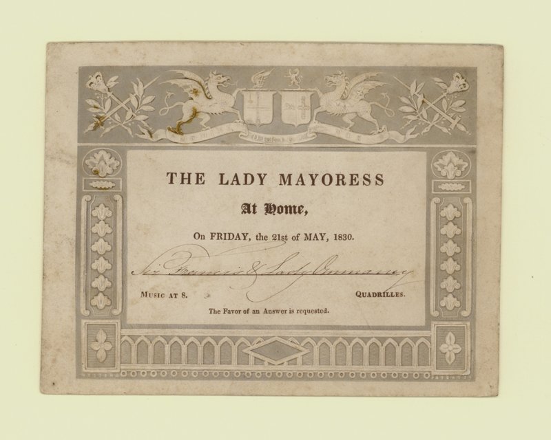 Invitation de la Lady Mayoress, Chez elle, 21 mai 1830 - English School