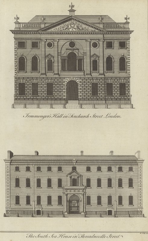 Ironmongers Hall, Fenchurch Street et South Sea House, Threadneedle Street, Londres - English School