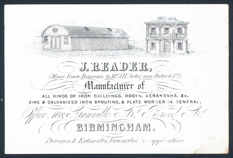 J Reader, contremaître chez Porter & Co, carte de visite - English School