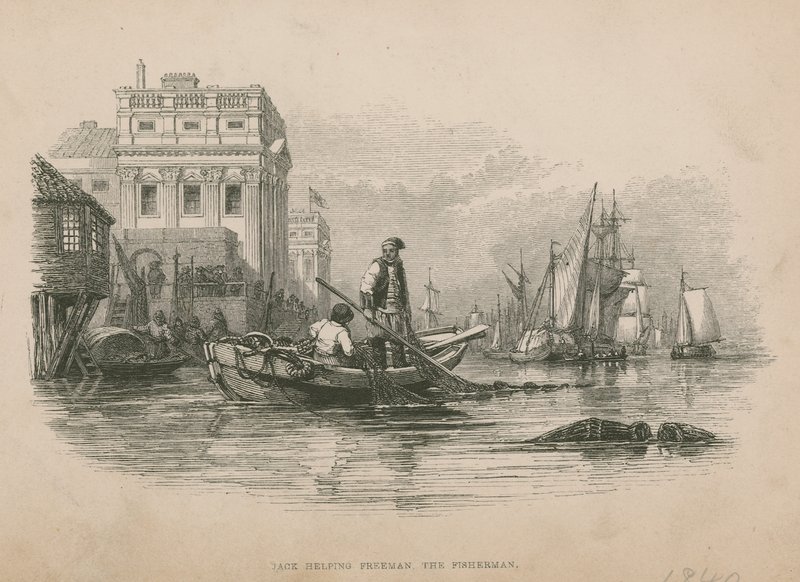 Jack aidant Freeman le Pêcheur ; illustration de Poor Jack par Frederick Marryat - English School