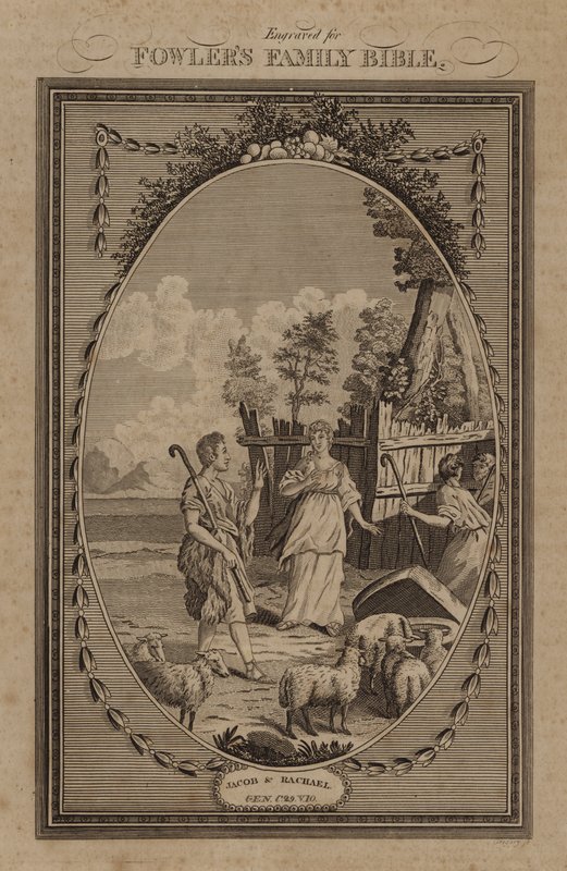 Jacob et Rachel, Genèse, Chapitre 29, Verset 10 (gravure) - English School