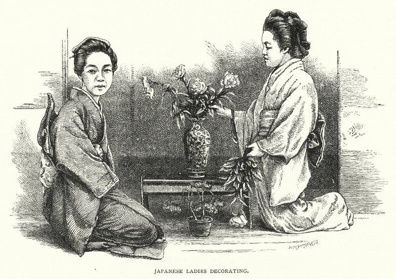 Dames japonaises décorant (gravure) - English School