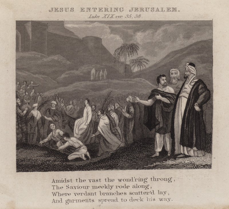 Jésus entrant à Jérusalem, Luc XIX, versets 35, 38 - English School