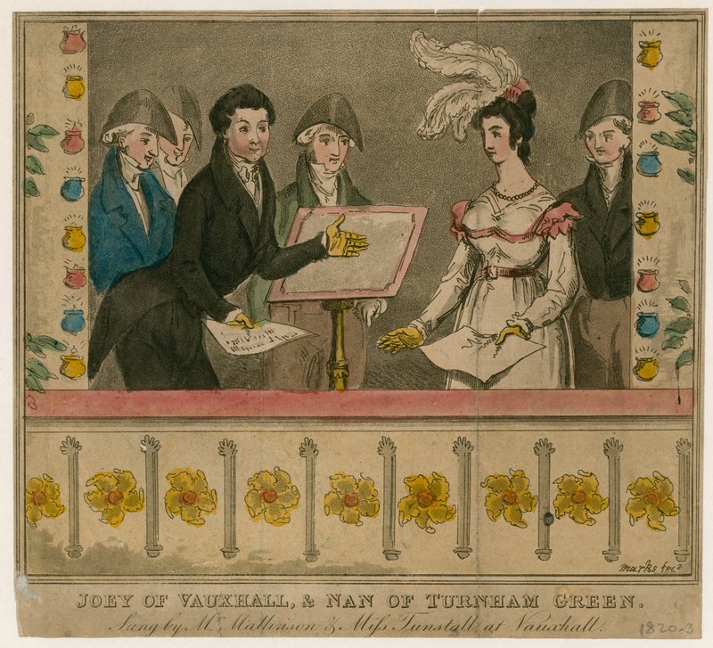 Joey de Vauxhall et Nan de Turnham Green, chanté par M. Mattiason et Mlle Turnstall aux jardins de Vauxhall - English School