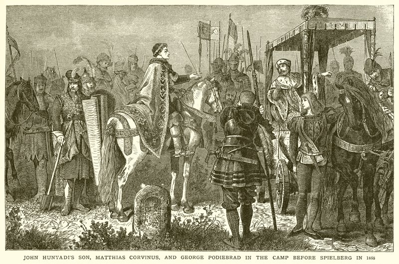 Le fils de Jean Hunyadi, Matthias Corvin, et Georges Podiebrad dans le camp devant Spielberg en 1468 - English School