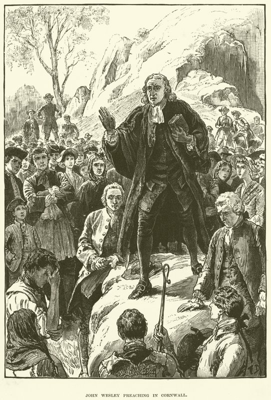 John Wesley, prêchant en Cornouailles (gravure) - English School