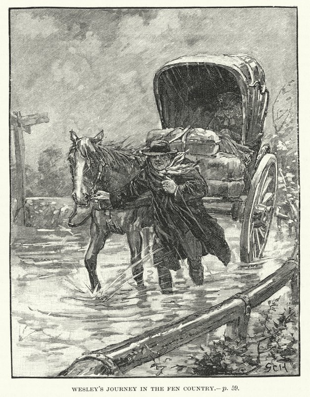 Voyage de John Wesley dans le pays des marais (gravure) - English School