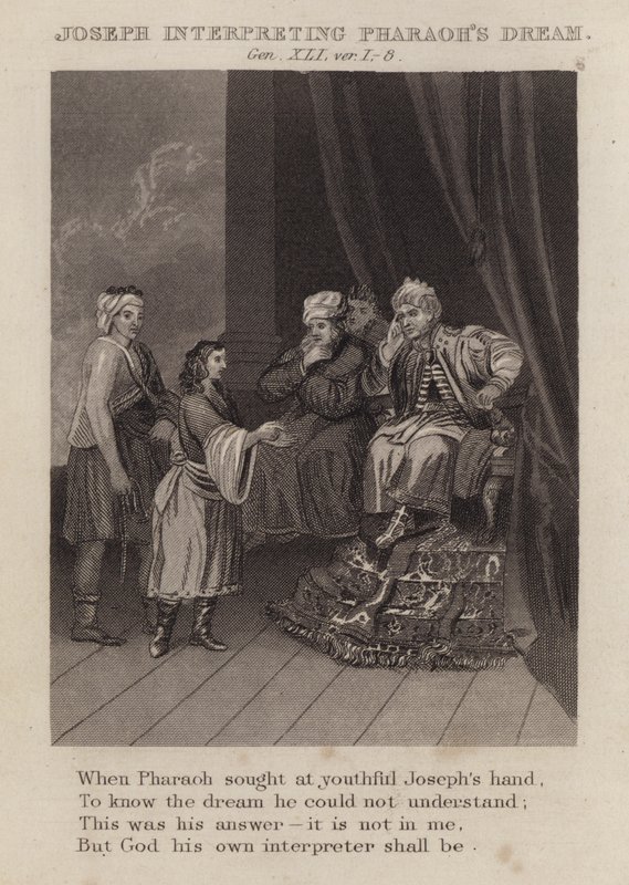 Joseph interprétant le rêve de Pharaon, Genèse XLI, versets 1-8 - English School