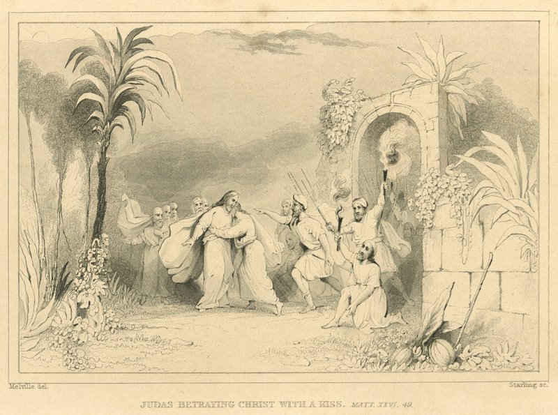 Judas trahissant le Christ par un baiser, Matthieu XXVI, 49 (gravure) - English School