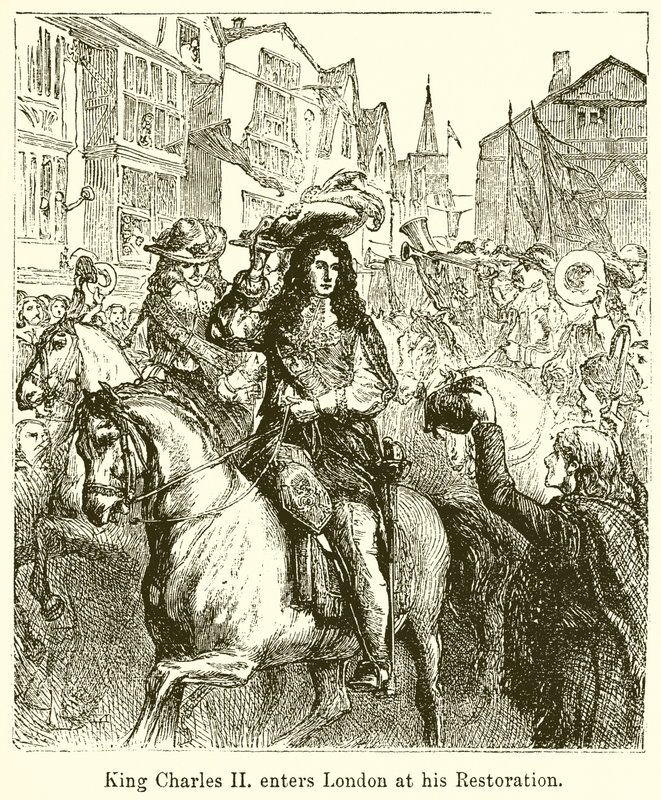 Le roi Charles II entre à Londres lors de sa restauration - English School
