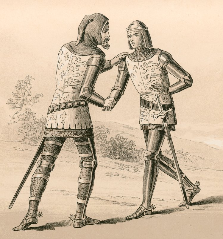 Le roi Édouard III saluant son fils, le Prince Noir, après la bataille de Crécy - English School