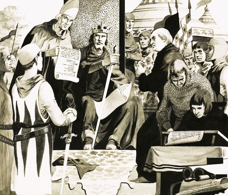 Le roi Jean se prépare à signer la Magna Carta à Runnymede - English School