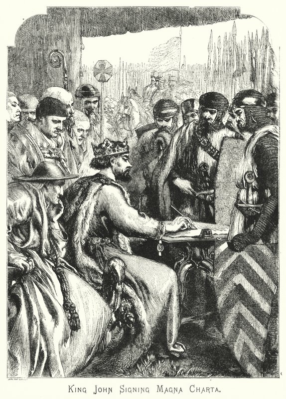 Le roi Jean signant la Magna Carta (gravure) - English School