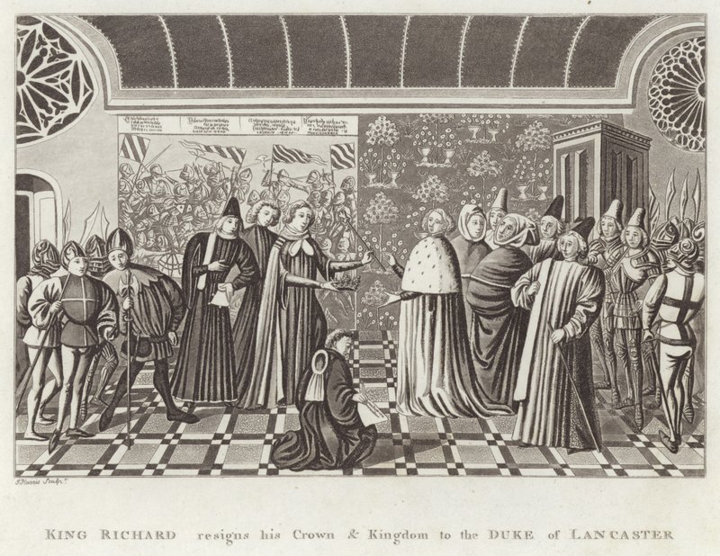 Le roi Richard abdique sa couronne et son royaume au duc de Lancastre - English School