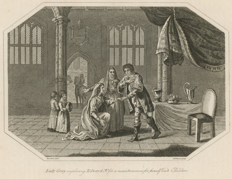 Lady Gray implorant le roi Édouard IV pour un entretien pour elle-même et ses enfants - English School