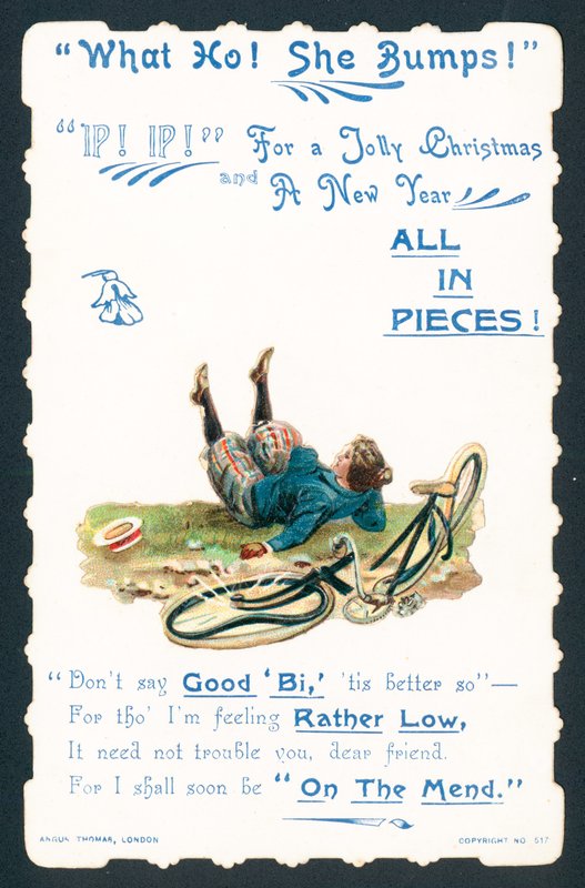 Dame tombant de vélo, carte de Noël - English School