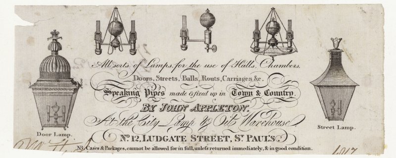 Fabricant de lampes, carte de visite - English School
