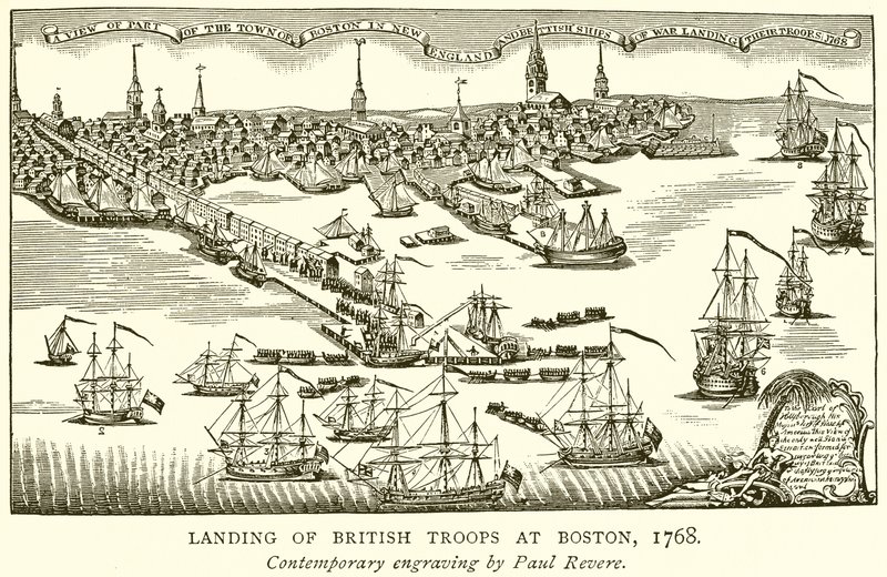 Débarquement des troupes britanniques à Boston, 1768 - English School