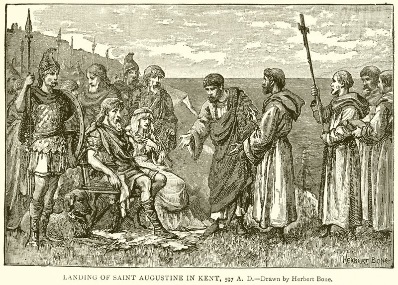 Débarquement de Saint Augustin dans le Kent, 597 après J.-C. - English School