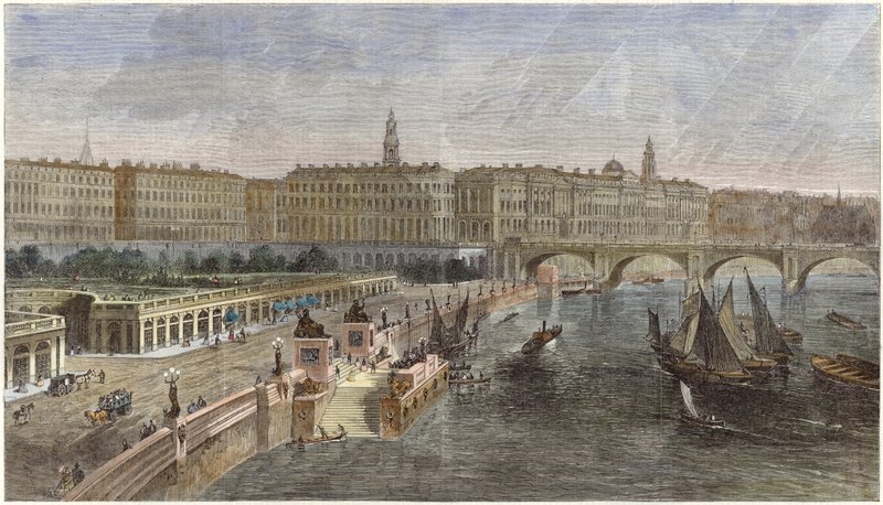 Escaliers de débarquement et jardins ornementaux entre les ponts Hungerford et Waterloo - English School