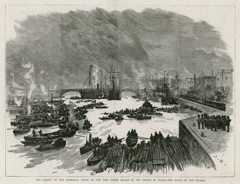 Pose de la pierre commémorative du nouveau Pont de la Tour par le Prince de Galles - English School