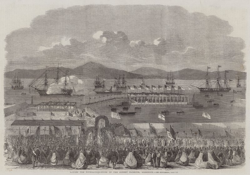 Pose de la Première Pierre du Port Albert, Greenock (gravure) - English School