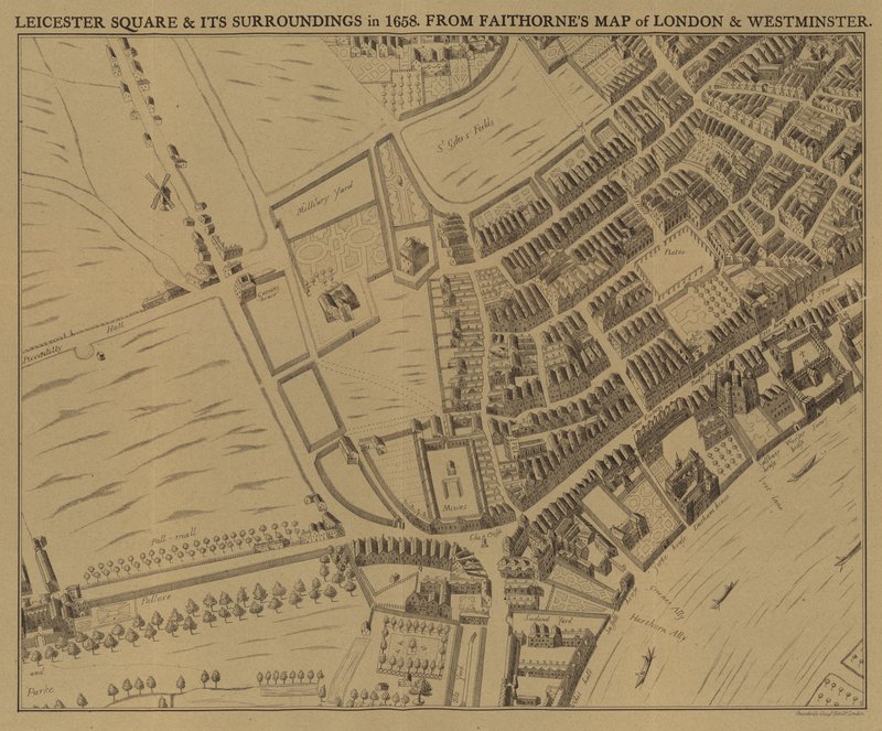 Leicester Square et ses environs en 1658 - English School