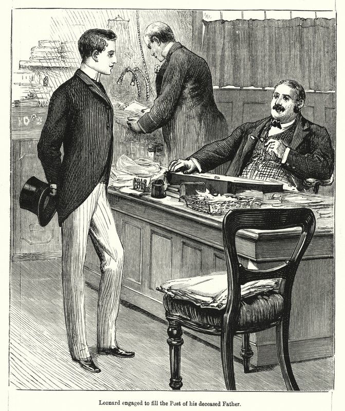 Leonard engagé à remplir le poste de son père décédé (gravure) - English School