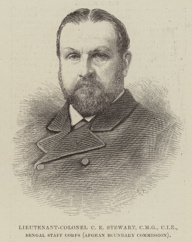 Lieutenant-colonel C E Stewart, CMG, CIE, Bengal Staff Corps (Commission des frontières afghanes) (gravure) - English School