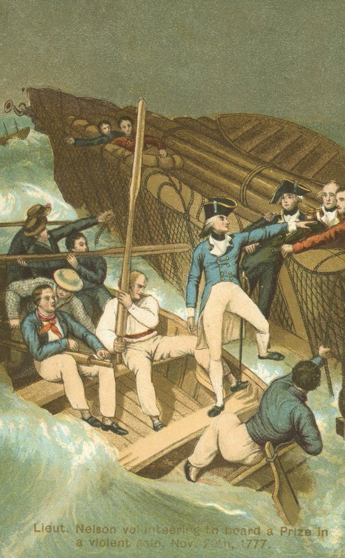 Lieutenant Horatio Nelson embarquant un prix dans une tempête - English School