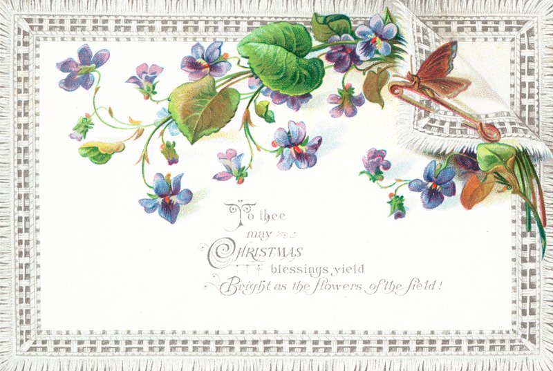 Fleurs de champ lilas et papillon, Carte de Noël - English School