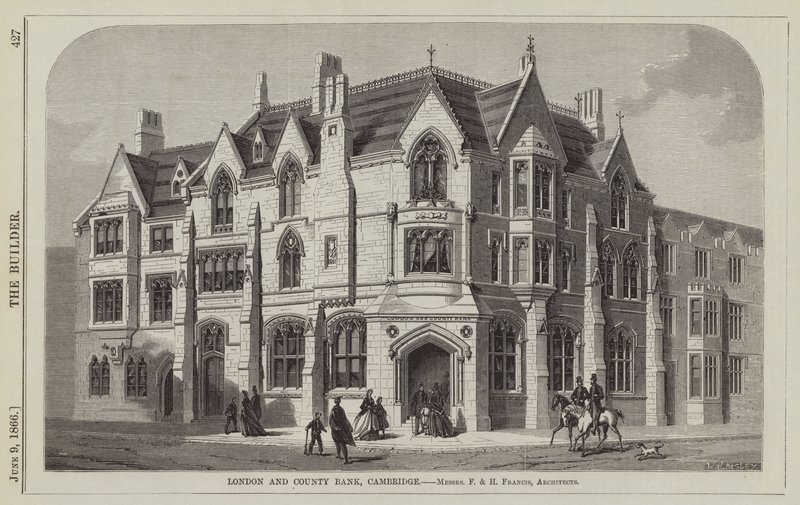 Banque de Londres et du Comté, Cambridge, MM. F et H Francis, Architectes (gravure) - English School