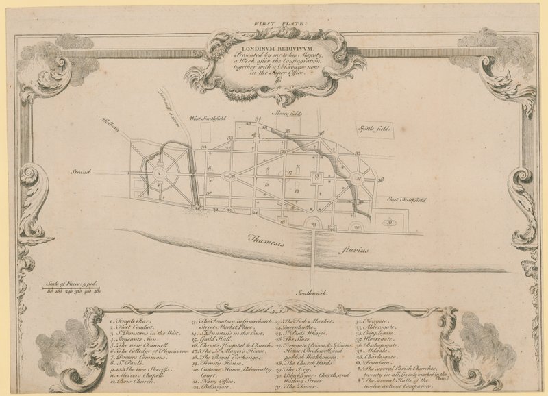 Londres restauré, plan de Sir John Evelyn pour la reconstruction de la ville de Londres après l
