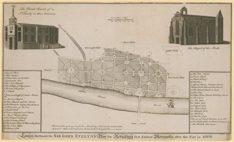 Londres restauré, ou le plan de Sir John Evelyn pour la reconstruction de cette ancienne métropole après l