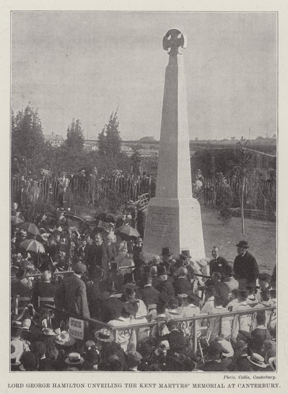 Lord George Hamilton dévoilant le Mémorial des Martyrs du Kent à Canterbury (gravure) - English School