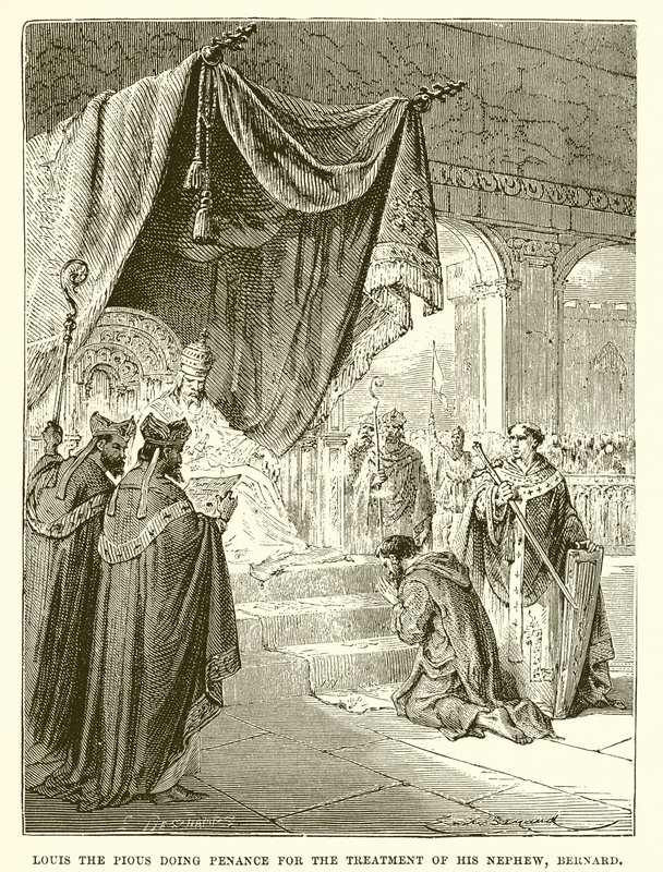 Louis le Pieux faisant pénitence pour le traitement de son neveu, Bernard - English School