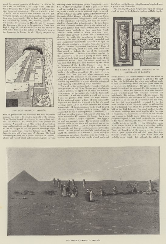 Les découvertes de M de Morgan à Dahshur (gravure) - English School