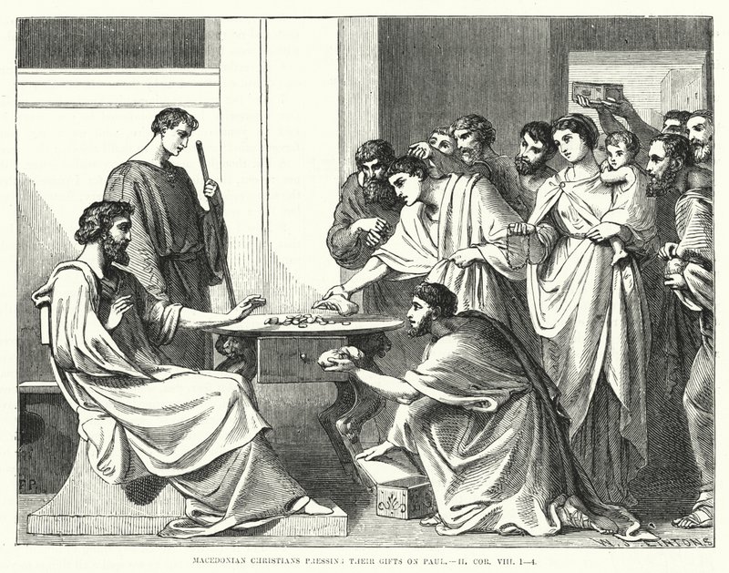 Chrétiens macédoniens offrant leurs dons à Paul, II Corinthiens VIII - English School