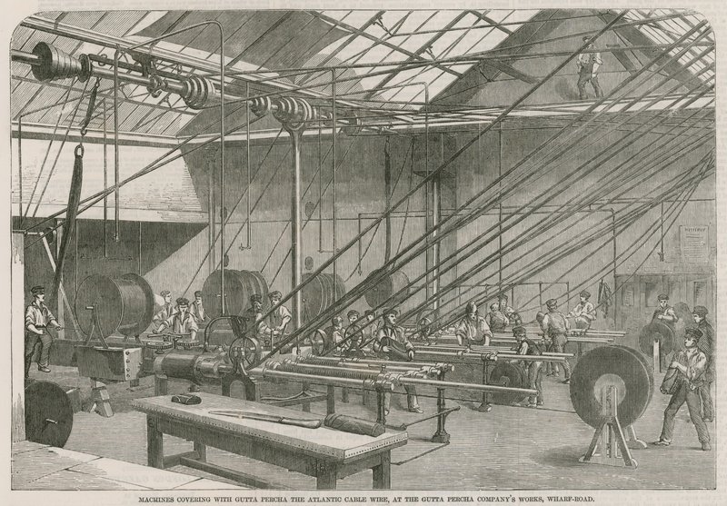 Machines recouvrant de gutta-percha le fil du câble atlantique - English School