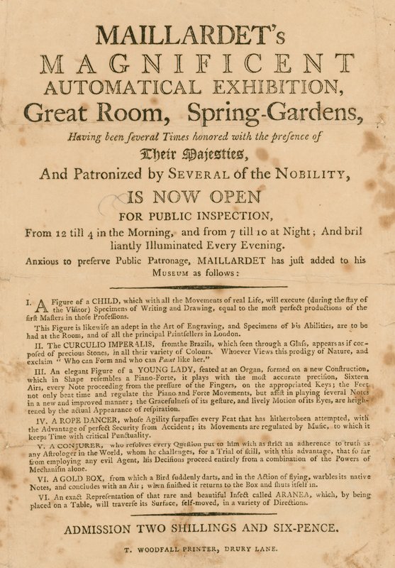 Exposition automatique magnifique de Maillardet, Grande Salle, Spring Gardens, Londres - English School