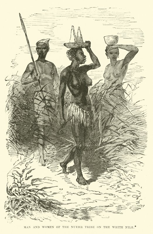 Homme et femme de la tribu Nuehr sur le Nil Blanc - English School