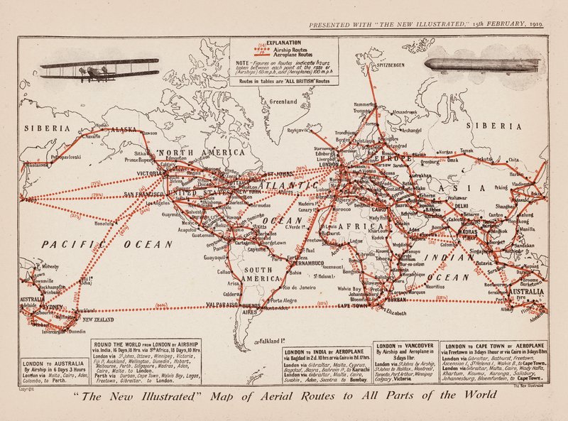 Carte des routes aériennes vers toutes les parties du monde - English School