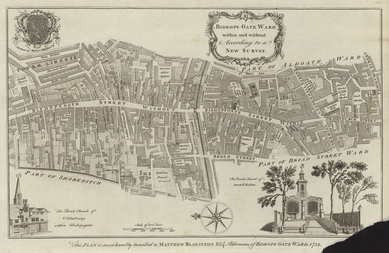 Carte du quartier de Bishopsgate, Londres - English School