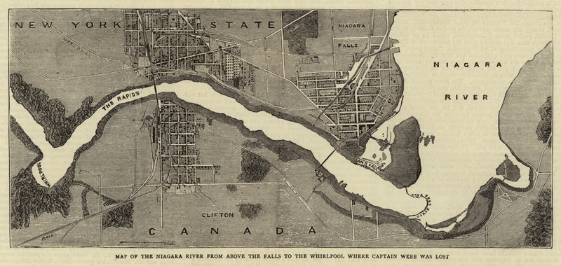 Carte de la rivière Niagara depuis les chutes jusqu