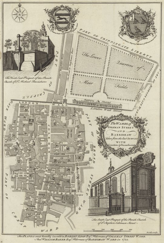 Carte des quartiers de Coleman Street et Bassishaw, Londres - English School