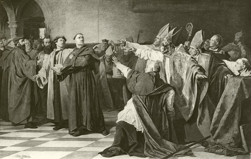 Martin Luther devant le Conseil de Worms (gravure) - English School