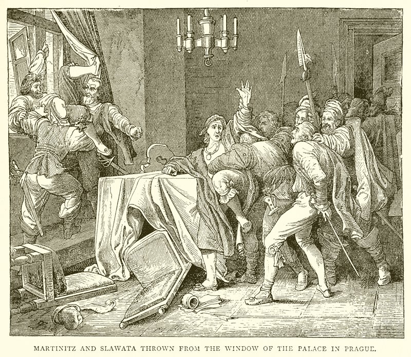 Martinitz et Slawata jetés par la fenêtre du palais de Prague - English School