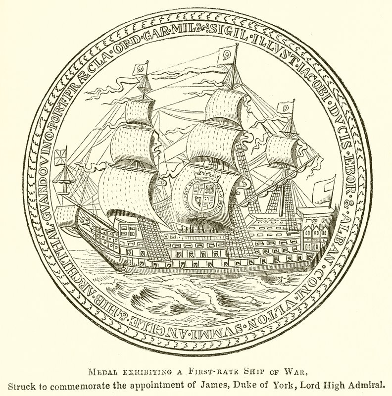 Médaille exposant un navire de guerre de premier rang - English School